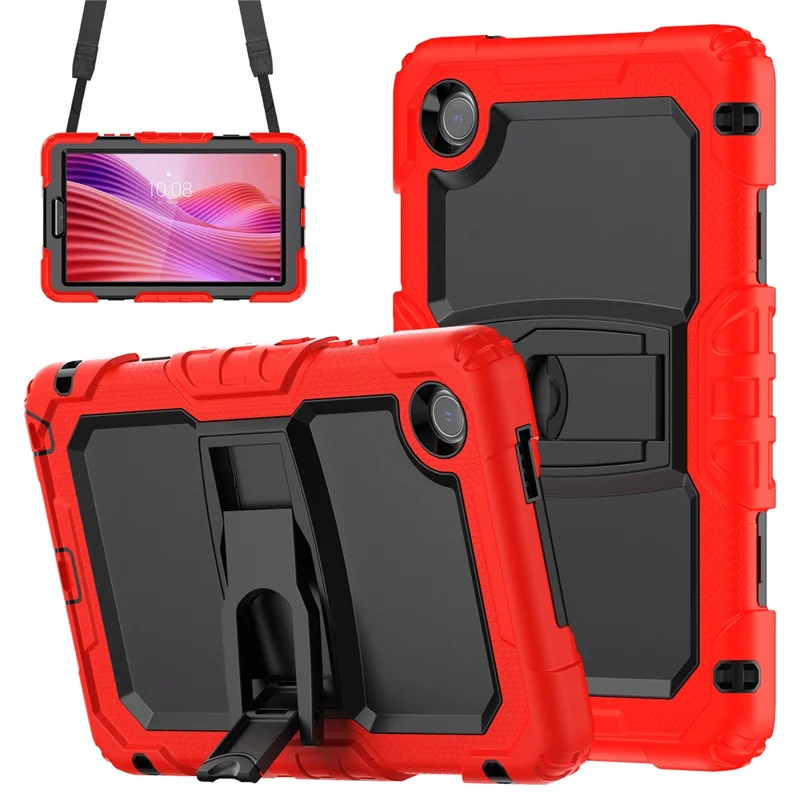 For Lenovo Tab K9 TB305FU Case with Shoulder Strap Kickstand PC + Silicone Shockproof Tablet Cover - Red