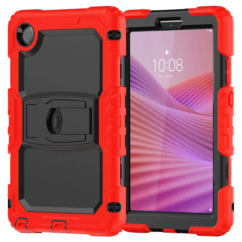 For Lenovo Tab K9 TB305FU Case with Shoulder Strap Kickstand PC + Silicone Shockproof Tablet Cover - Red