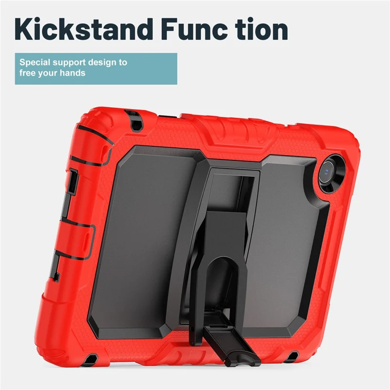 For Lenovo Tab K9 TB305FU Case with Shoulder Strap Kickstand PC + Silicone Shockproof Tablet Cover - Red