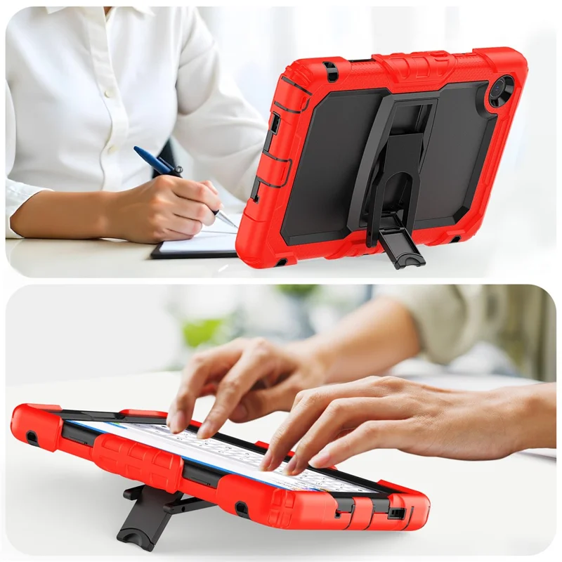 For Lenovo Tab K9 TB305FU Case with Shoulder Strap Kickstand PC + Silicone Shockproof Tablet Cover - Red
