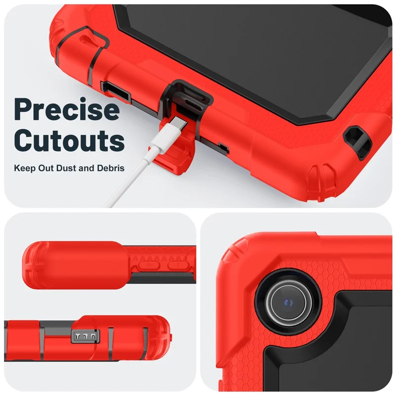 For Lenovo Tab K9 TB305FU Case with Shoulder Strap Kickstand PC + Silicone Shockproof Tablet Cover - Red