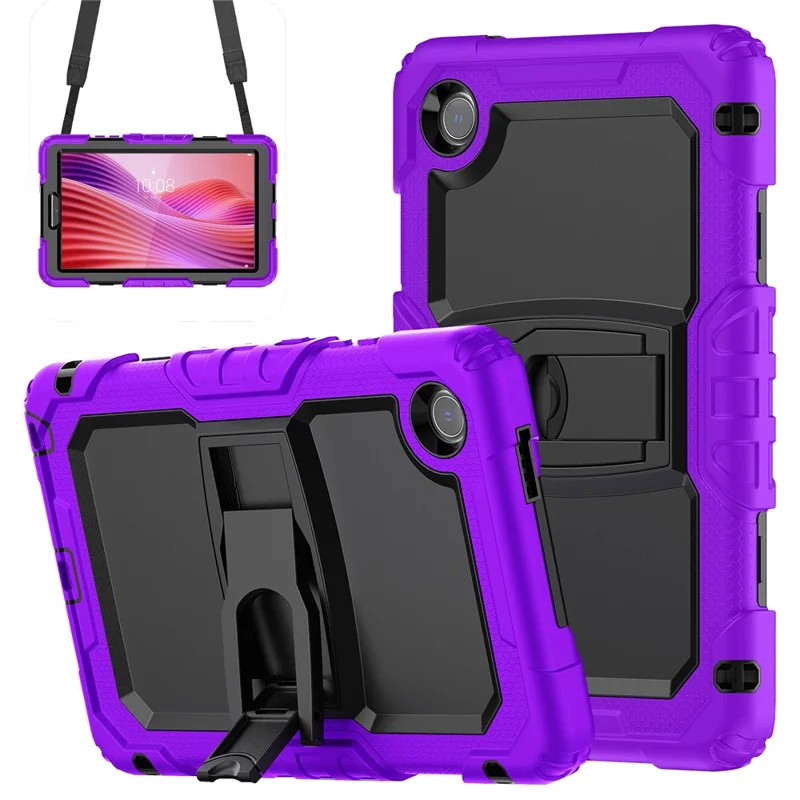 Funda para Lenovo Tab K9 TB305FU con Correa para el Hombro y Soporte Plegable, Carcasa Rígida + Silicona Antigolpes - Morado