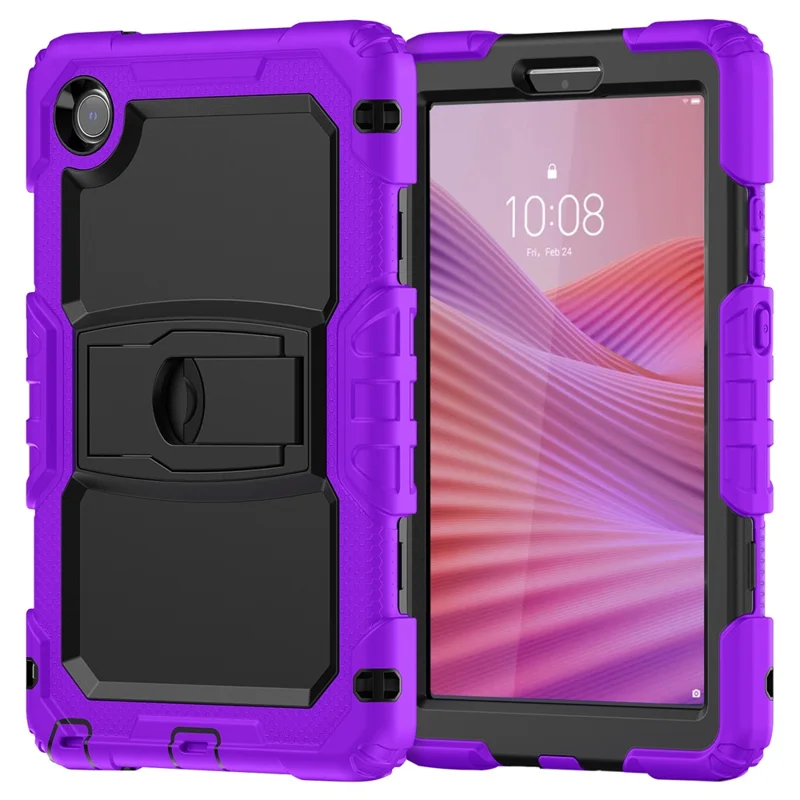 Funda para Lenovo Tab K9 TB305FU con Correa para el Hombro y Soporte Plegable, Carcasa Rígida + Silicona Antigolpes - Morado