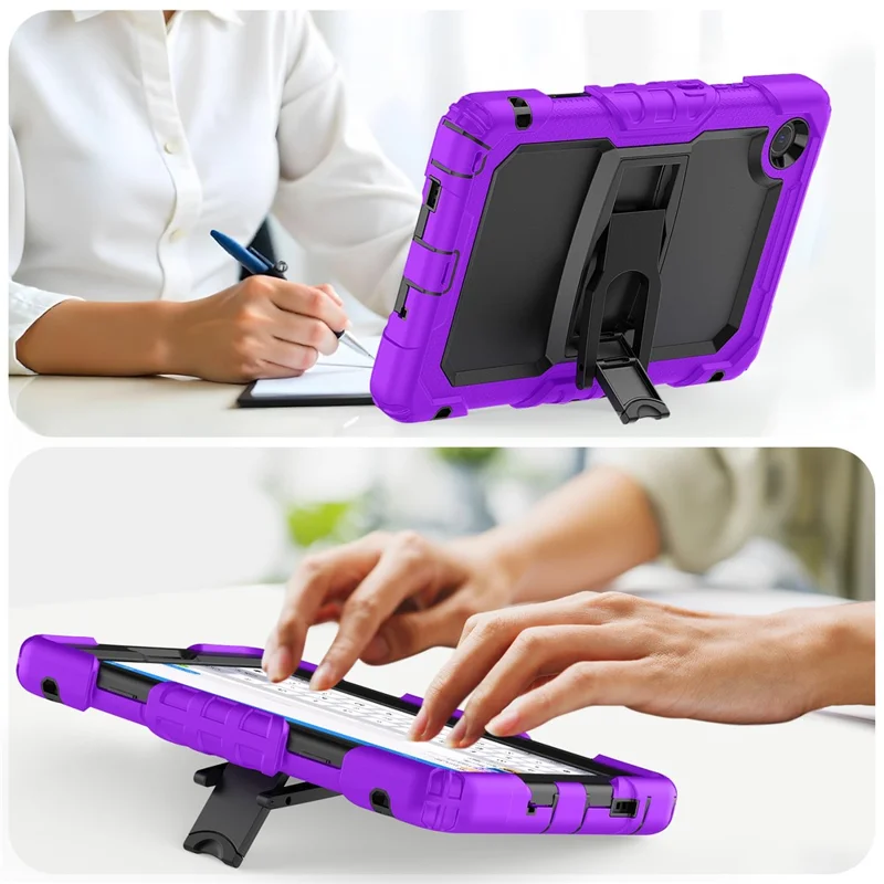 Funda para Lenovo Tab K9 TB305FU con Correa para el Hombro y Soporte Plegable, Carcasa Rígida + Silicona Antigolpes - Morado