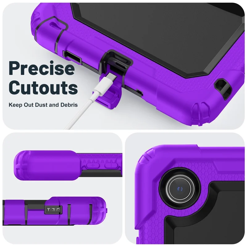 Funda para Lenovo Tab K9 TB305FU con Correa para el Hombro y Soporte Plegable, Carcasa Rígida + Silicona Antigolpes - Morado