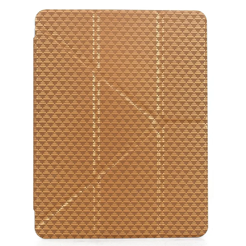 Funda para Tablet para iPad 9,7 pulgadas (2018) / (2017) / Air 2 / Air (2013), Soporte Plegable en Y con Patrón Piramidal de Cuero + Cubierta de Acrílico Transparente - Dorado