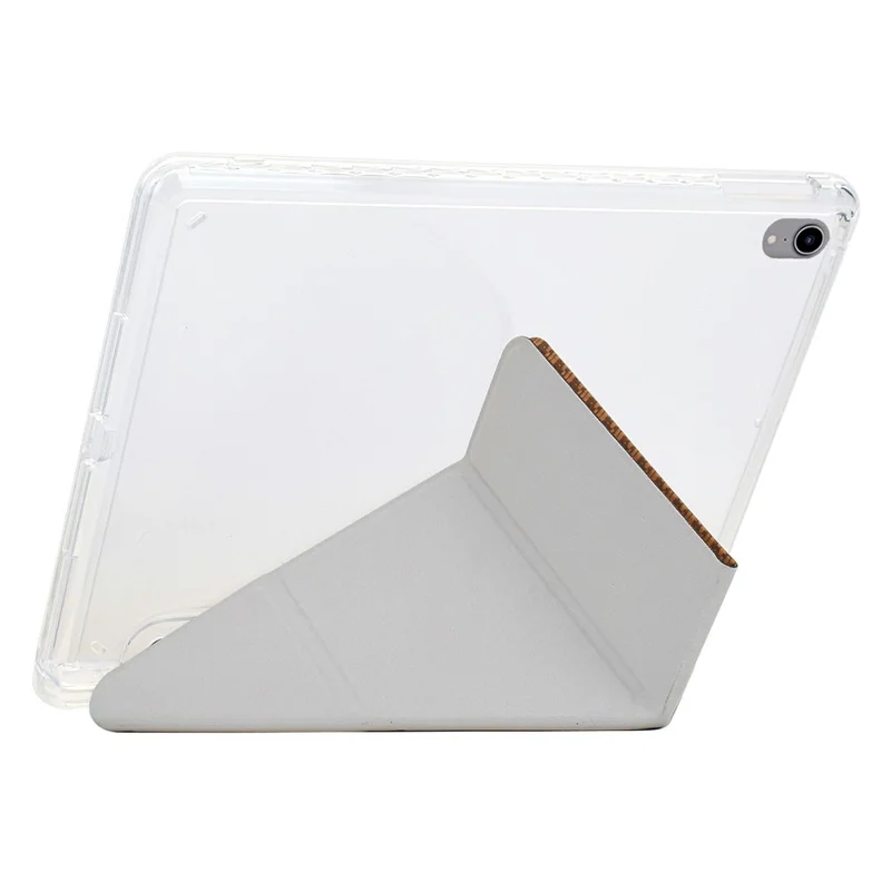 Tablet Case For iPad 9.7-inch (2018) / (2017) / Air 2 / Air (2013) , Y-Fold Stand Pyramid-patterned Leather + Clear Acrylic Cover - Red
