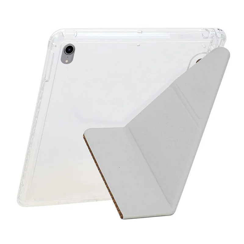Tablet Case For iPad 9.7-inch (2018) / (2017) / Air 2 / Air (2013) , Y-Fold Stand Pyramid-patterned Leather + Clear Acrylic Cover - Red