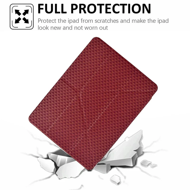 Tablet Case For iPad 9.7-inch (2018) / (2017) / Air 2 / Air (2013) , Y-Fold Stand Pyramid-patterned Leather + Clear Acrylic Cover - Red