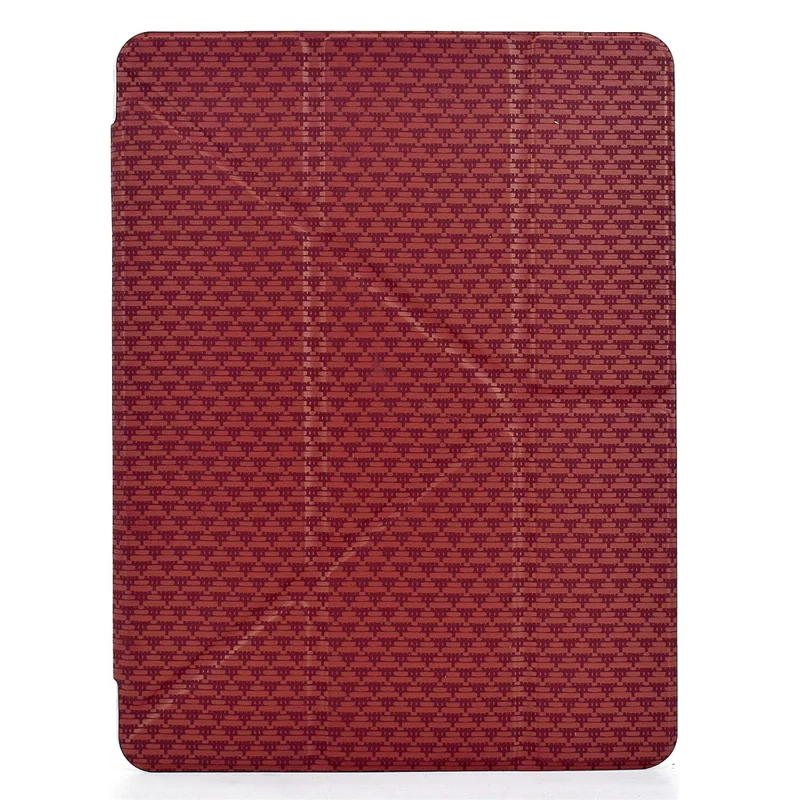 Tablet Case For iPad 9.7-inch (2018) / (2017) / Air 2 / Air (2013) , Y-Fold Stand Pyramid-patterned Leather + Clear Acrylic Cover - Red