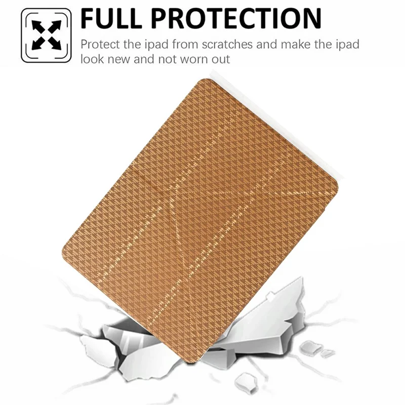Funda para Tablet para iPad 10.2 (2020) / (2019) / Air 10.5 pulgadas (2019), Soporte Plegable en Y con Cuero Estampado Piramidal + Tapa de Acrílico Transparente - Dorado