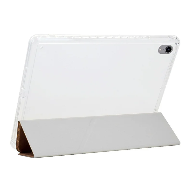 For Samsung Galaxy Tab A9+ Case Y-Fold Stand Pyramid-Patterned Leather + Clear Acrylic Tablet Cover with Pencil Holder - Gold