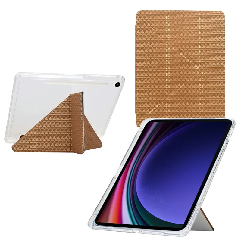 Чехол для планшета Samsung Galaxy Tab S10 FE / Tab S9 FE / Tab S9, Y-образная подставка, кожаный чехол с пирамидальным узором + прозрачная акриловая крышка с держателем для стилуса - Золотой