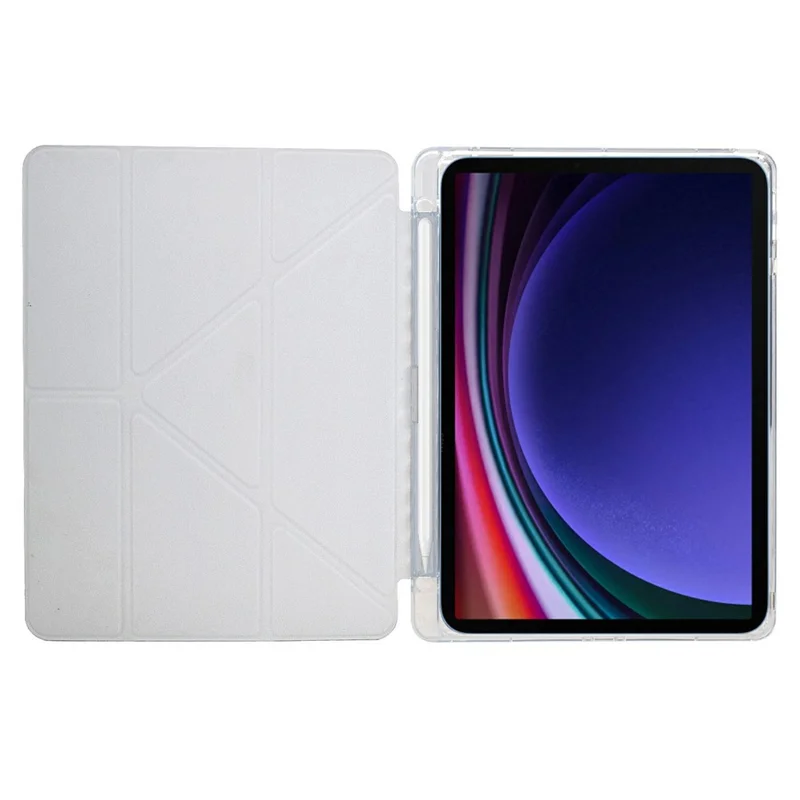 Tablet Case For Samsung Galaxy Tab S10 FE / Tab S9 FE / Tab S9 , Y-Fold Stand Pyramid-patterned Leather + Clear Acrylic Cover with Pencil Holder - Green