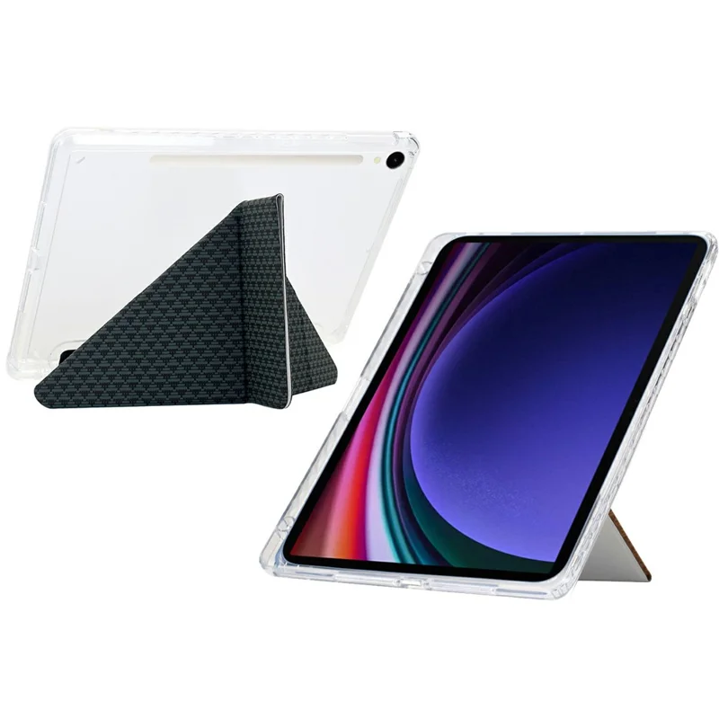 Tablet Case For Samsung Galaxy Tab S10 FE / Tab S9 FE / Tab S9 , Y-Fold Stand Pyramid-patterned Leather + Clear Acrylic Cover with Pencil Holder - Green