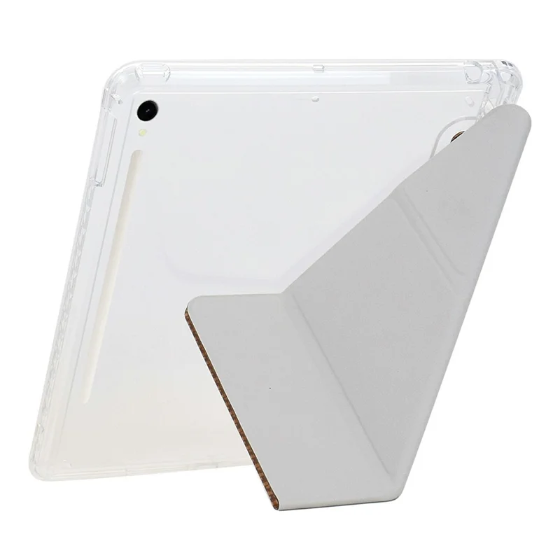 Tablet Case For Samsung Galaxy Tab S10 FE / Tab S9 FE / Tab S9 , Y-Fold Stand Pyramid-patterned Leather + Clear Acrylic Cover with Pencil Holder - Green