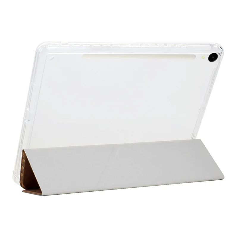 Tablet Case For Samsung Galaxy Tab S10 FE / Tab S9 FE / Tab S9 , Y-Fold Stand Pyramid-patterned Leather + Clear Acrylic Cover with Pencil Holder - Green