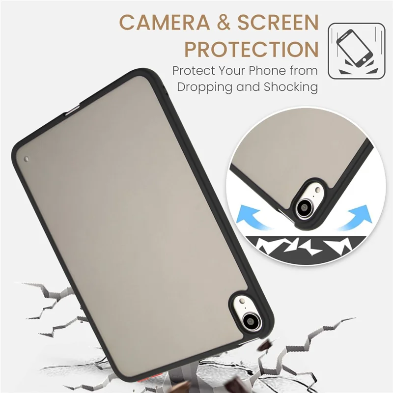 For iPad mini (2024)  /  (2021) Case Skin Touch Matte Acrylic TPU Shockproof Tablet Cover - Black