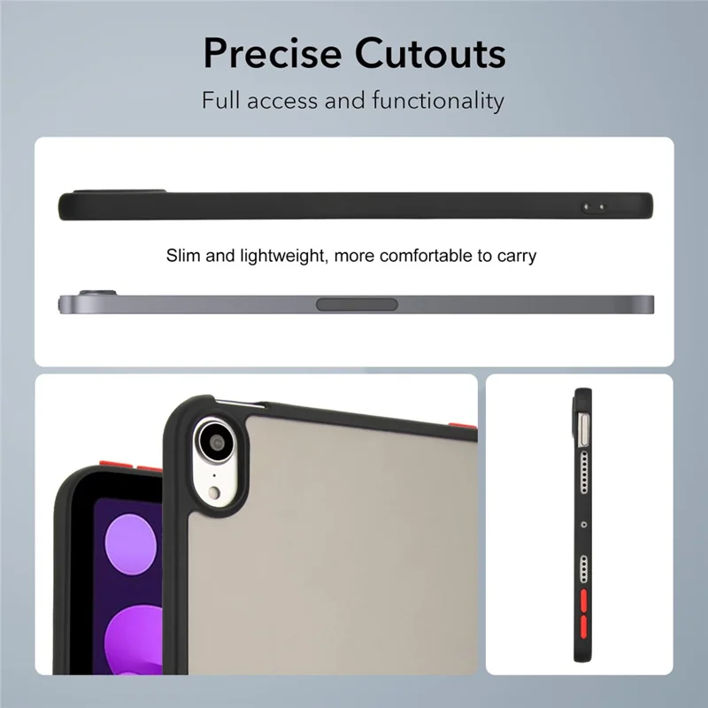 For iPad mini (2024)  /  (2021) Case Skin Touch Matte Acrylic TPU Shockproof Tablet Cover - Black