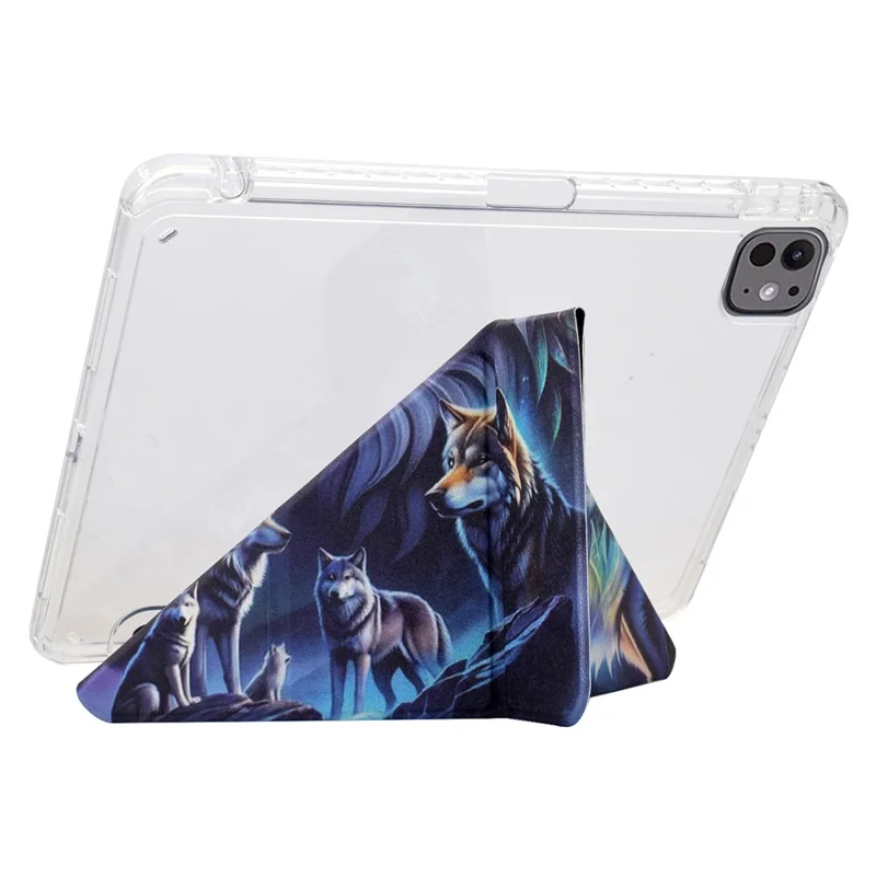 Cover per Tablet iPad Air 11 (2025) / (2024) / Air (2022) / (2022) / Pro 11 (2022) / (2021) / (2020) / (2018), Cover in Pelle con Motivo + Acrilico - Lupo Fantasma