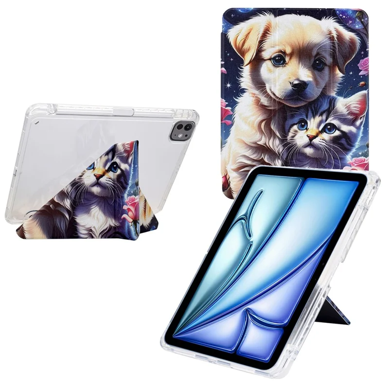 Funda para Tablet iPad Air 11 (2025) / (2024) / Air (2022) / (2022) / Pro 11 (2022) / (2021) / (2020) / (2018), Cuero con Patrón + Cubierta de Acrílico - Gato y Perro
