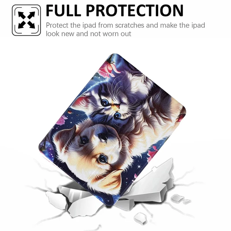 Funda para Tablet iPad Air 11 (2025) / (2024) / Air (2022) / (2022) / Pro 11 (2022) / (2021) / (2020) / (2018), Cuero con Patrón + Cubierta de Acrílico - Gato y Perro