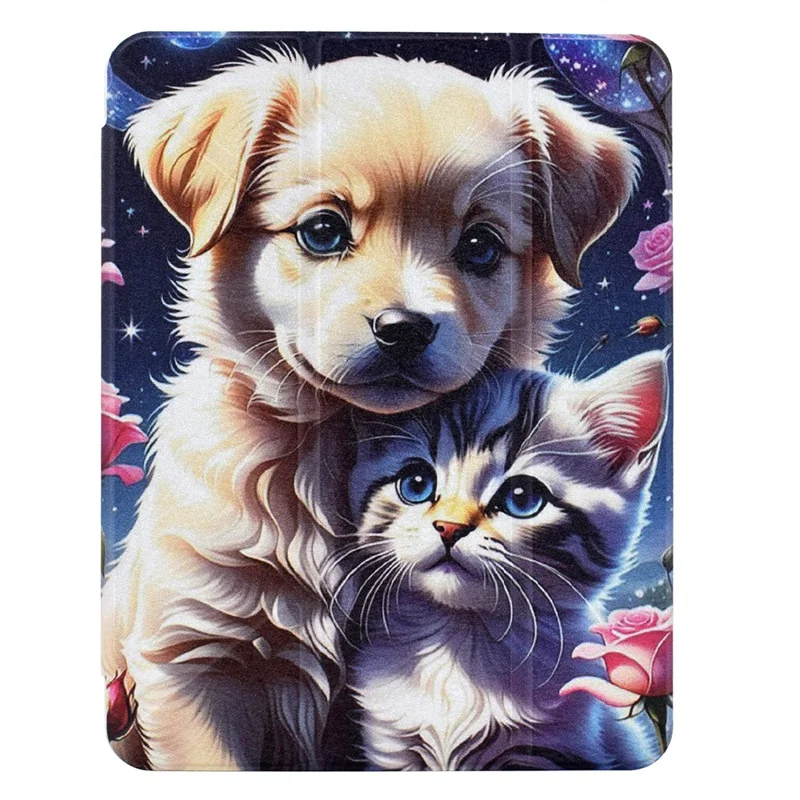 Funda para Tablet iPad Air 11 (2025) / (2024) / Air (2022) / (2022) / Pro 11 (2022) / (2021) / (2020) / (2018), Cuero con Patrón + Cubierta de Acrílico - Gato y Perro