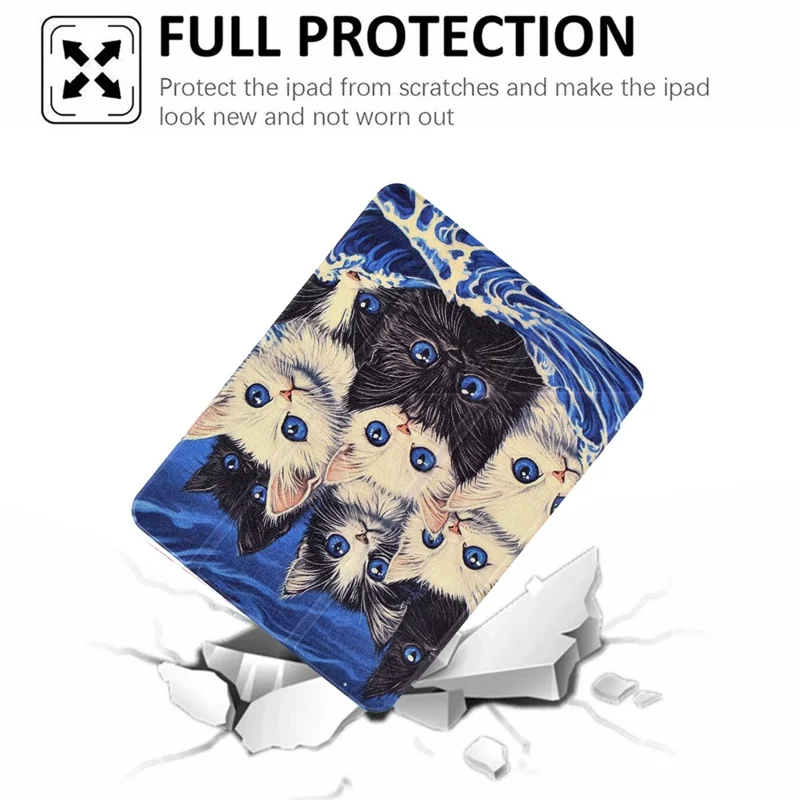 For iPad (2025) / 10.9 (2022) Case Y-Fold Stand Pattern Print Leather + Clear Acrylic Tablet Cover with Pencil Holder - Cats
