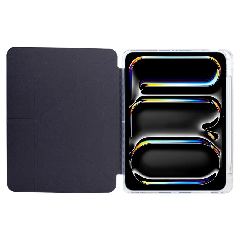 Funda para iPad Pro 13 (2024) con Soporte Plegable en Y, Estampado, de Cuero + Tapa de Acrílico Transparente con Portabolígrafos - Lobo Fantasma