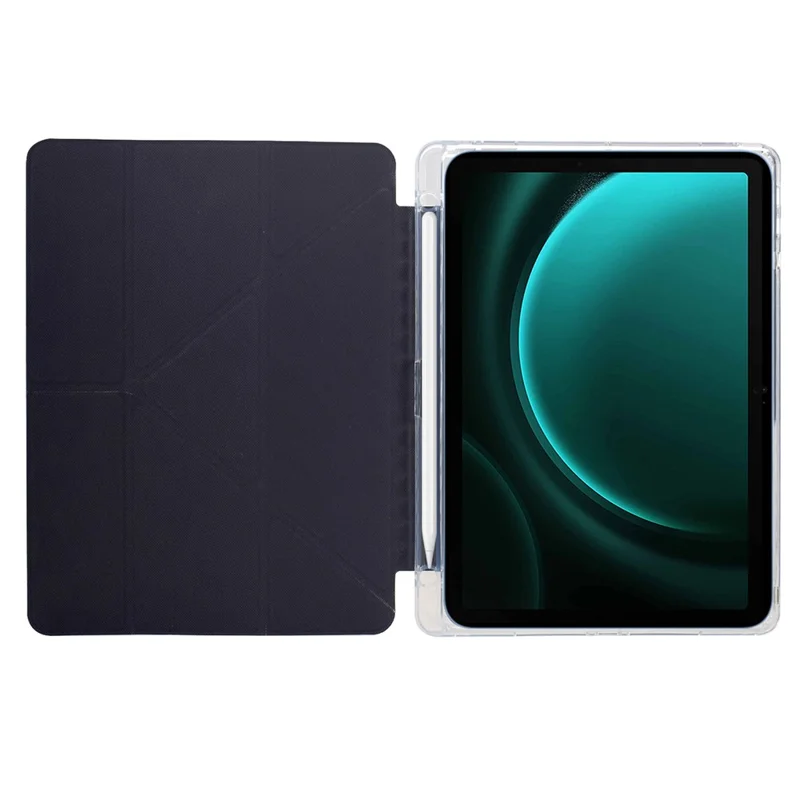 Tablet Case For Samsung Galaxy Tab S10 / S10 FE / S9 / S9 FE , Y-Fold Stand Pattern Print Leather + Clear Acrylic Cover with Pencil Holder - Phantom Wolf