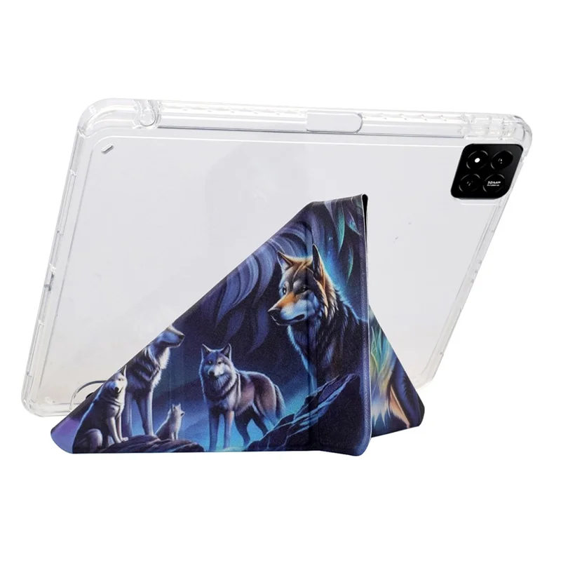 Cover per Xiaomi Pad 7 / Pad 7 Pro con Supporto Y-Fold - Stampa Fantasia Pelle + Acrilico Trasparente con Porta Pencil - Lupo Fantasma