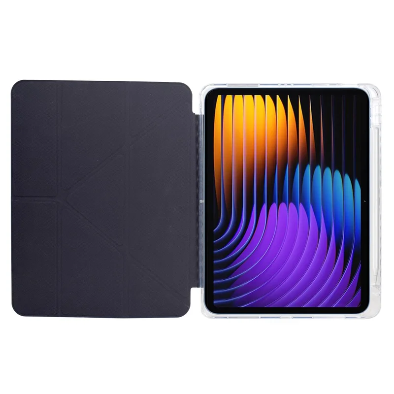 For Xiaomi Pad 7 / Pad 7 Pro Case Y-Fold Stand Pattern Print Leather + Clear Acrylic Tablet Cover with Pencil Holder - Rose Butterfly