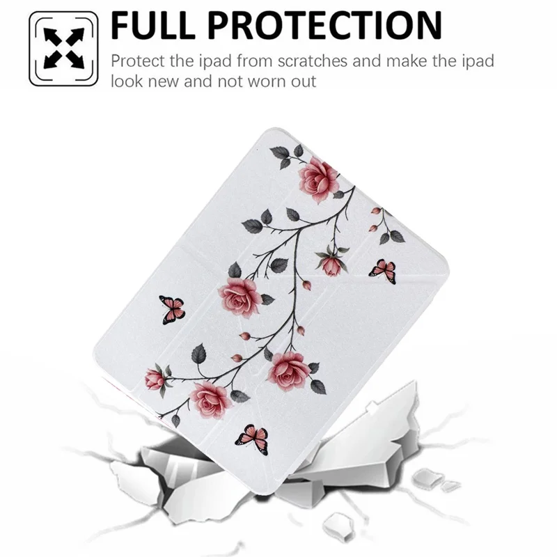 For Xiaomi Pad 7 / Pad 7 Pro Case Y-Fold Stand Pattern Print Leather + Clear Acrylic Tablet Cover with Pencil Holder - Rose Butterfly
