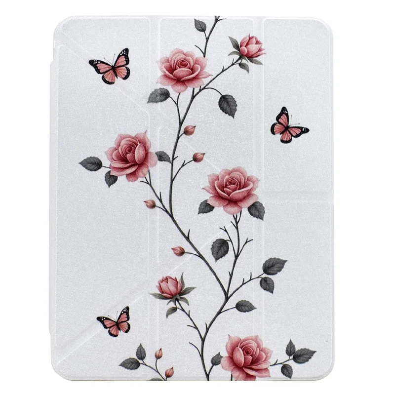 For Xiaomi Pad 7 / Pad 7 Pro Case Y-Fold Stand Pattern Print Leather + Clear Acrylic Tablet Cover with Pencil Holder - Rose Butterfly
