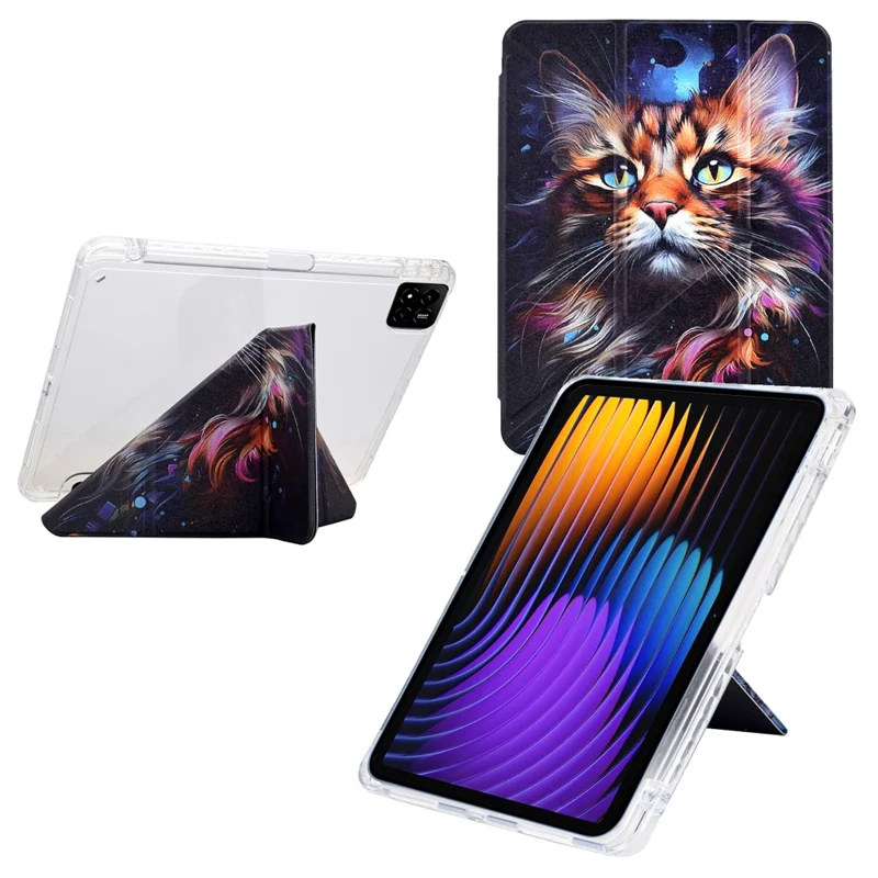 Чехол для Xiaomi Pad 7 / Pad 7 Pro с Y-образной подставкой с рисунком, кожаный + прозрачный акриловый чехол для планшета с держателем для карандаша - Морской кот