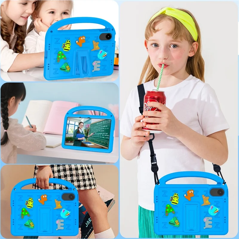 For Xiaomi Redmi Pad 2 Kickstand Case EVA + PC Tablet Protection Cover with Shoulder Strap - Blue