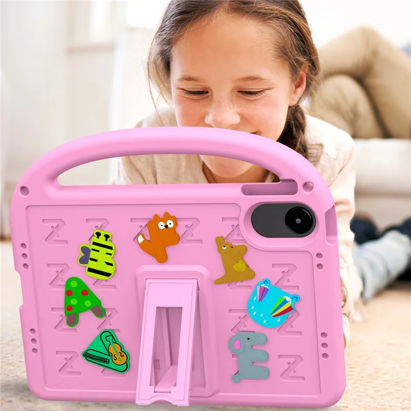 For Xiaomi Redmi Pad 2 11 Kickstand Case Cartoon Design Anti-Drop EVA+PC Tablet Cover with Strap for Kids - Pink