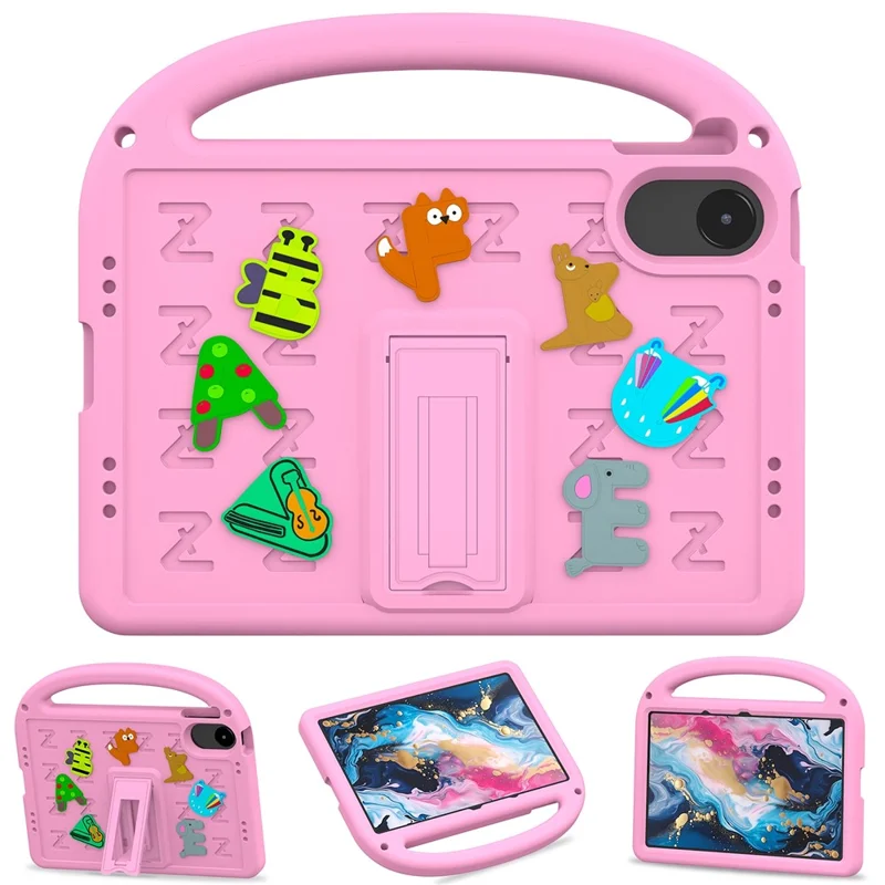 For Xiaomi Redmi Pad 2 11 Kickstand Case Cartoon Design Anti-Drop EVA+PC Tablet Cover with Strap for Kids - Pink