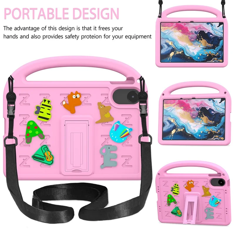 For Xiaomi Redmi Pad 2 11 Kickstand Case Cartoon Design Anti-Drop EVA+PC Tablet Cover with Strap for Kids - Pink
