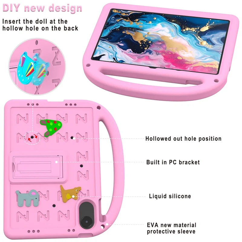 For Xiaomi Redmi Pad 2 11 Kickstand Case Cartoon Design Anti-Drop EVA+PC Tablet Cover with Strap for Kids - Pink