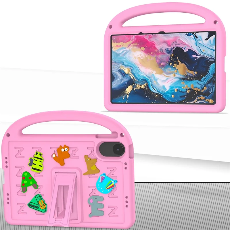 For Xiaomi Redmi Pad 2 11 Kickstand Case Cartoon Design Anti-Drop EVA+PC Tablet Cover with Strap for Kids - Pink