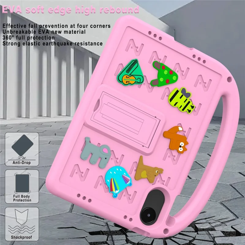 For Xiaomi Redmi Pad 2 11 Kickstand Case Cartoon Design Anti-Drop EVA+PC Tablet Cover with Strap for Kids - Pink