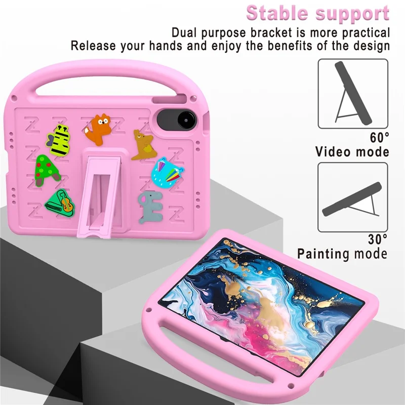 For Xiaomi Redmi Pad 2 11 Kickstand Case Cartoon Design Anti-Drop EVA+PC Tablet Cover with Strap for Kids - Pink
