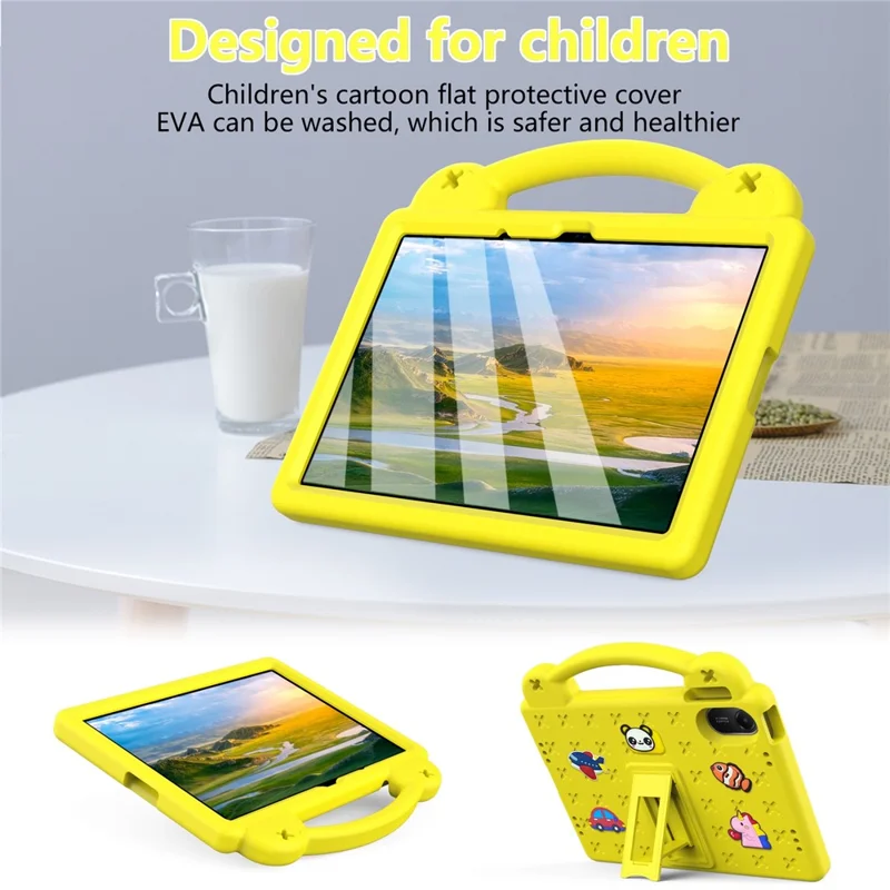 For Xiaomi Redmi Pad 2 Case Kids Cartoon Patterns Hand Grip Kickstand Tablet EVA Cover - Yellow