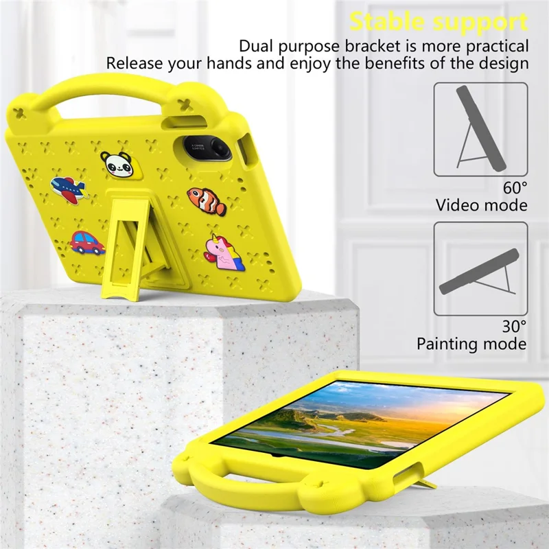 For Xiaomi Redmi Pad 2 Case Kids Cartoon Patterns Hand Grip Kickstand Tablet EVA Cover - Yellow