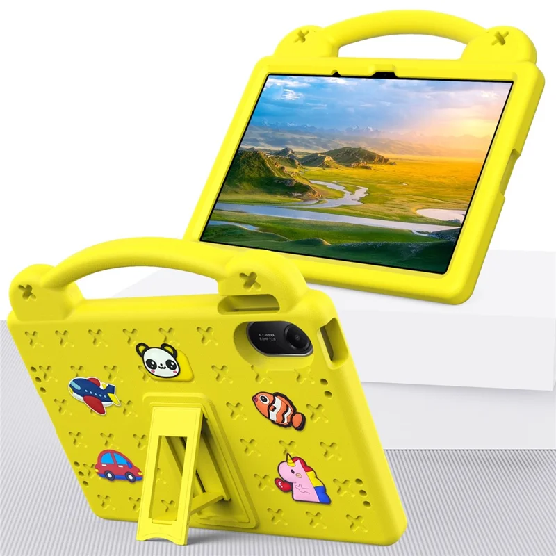 For Xiaomi Redmi Pad 2 Case Kids Cartoon Patterns Hand Grip Kickstand Tablet EVA Cover - Yellow