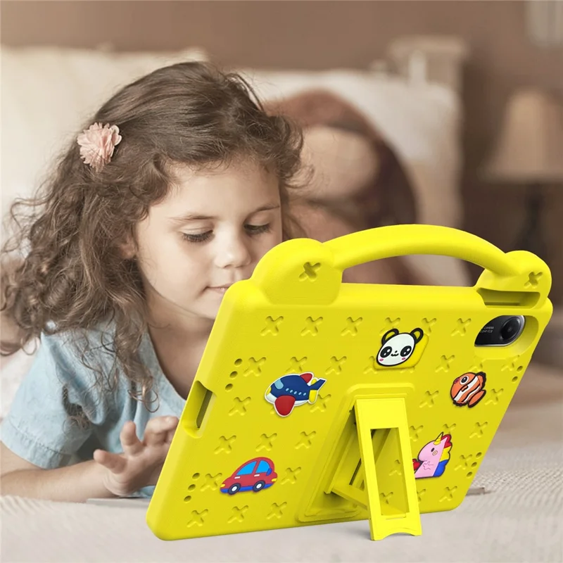 For Xiaomi Redmi Pad 2 Case Kids Cartoon Patterns Hand Grip Kickstand Tablet EVA Cover - Yellow
