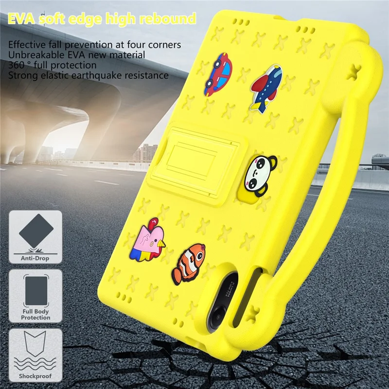 For Xiaomi Redmi Pad 2 Case Kids Cartoon Patterns Hand Grip Kickstand Tablet EVA Cover - Yellow