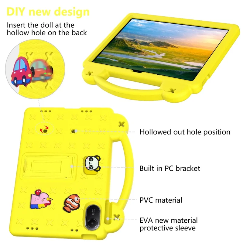 For Xiaomi Redmi Pad 2 Case Kids Cartoon Patterns Hand Grip Kickstand Tablet EVA Cover - Yellow
