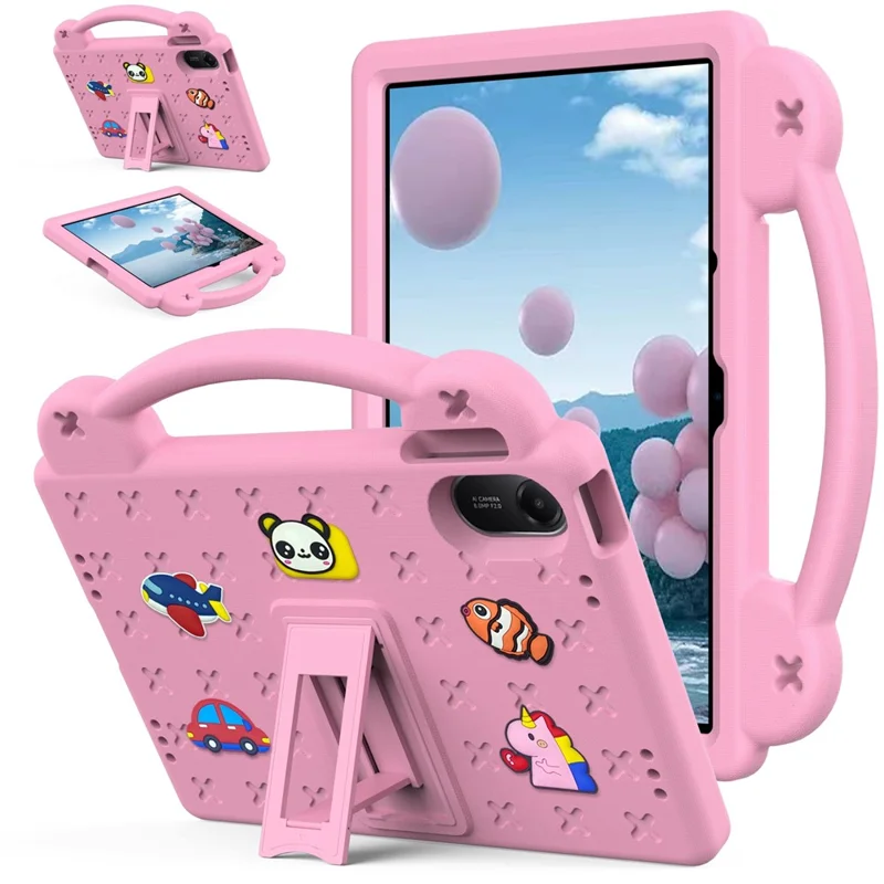 For Xiaomi Redmi Pad 2 Case Kids Cartoon Patterns Hand Grip Kickstand Tablet EVA Cover - Pink